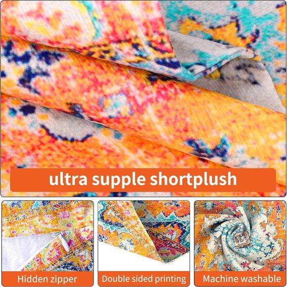 NEW 2 Set 🔅 Boho Accent Orange Throw Pillow Covers 18" Velvet Soft Bed Cushion - Picture 2 of 9